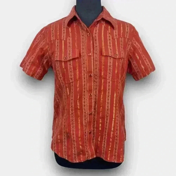 BIT & BRIDLE ladies cotton snap western shirt rust aztec sparkles - Picture 1 of 7